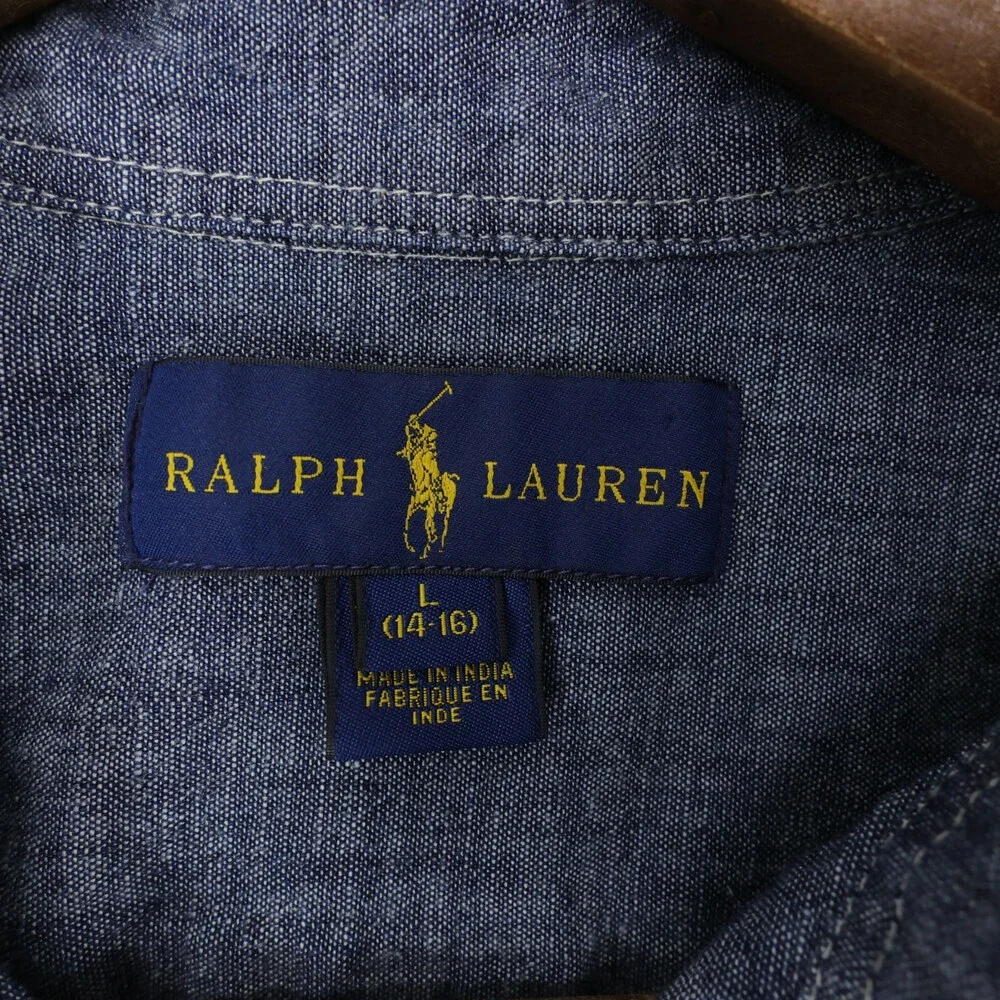 Ralph Lauren Shirt Boys L 14/16 Blue Chambray Long Sleeve Button Down Cotton